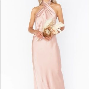 BNWT! Show Me Your MuMu Jasmine halter maxi dress in rose gold luxe satin.Size M